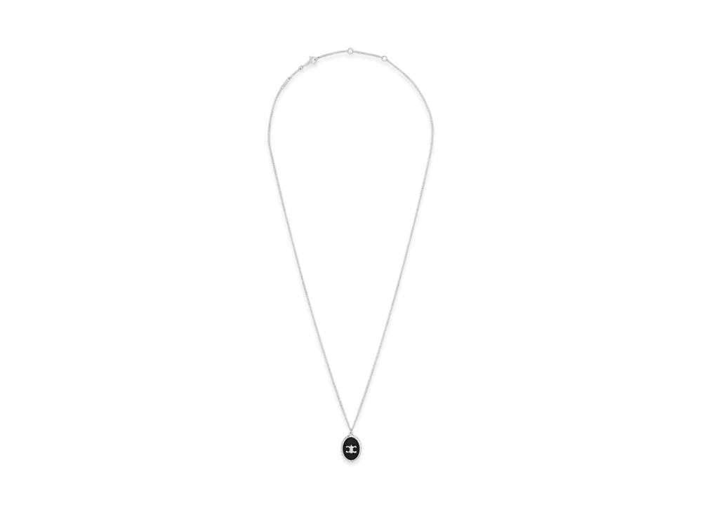 CELINE Triomphe De Lys Medal Necklace in Sterling Silver and Onyx "Black/Silver"