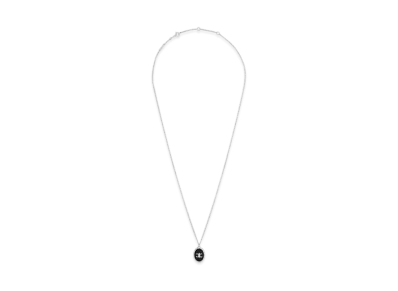 CELINE Triomphe De Lys Medal Necklace in Sterling Silver and Onyx "Black/Silver"