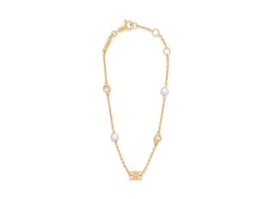 CELINE Les Perles Celine Bracelet in Resin Pearls, Strass and Brass "Gold/Ivory"