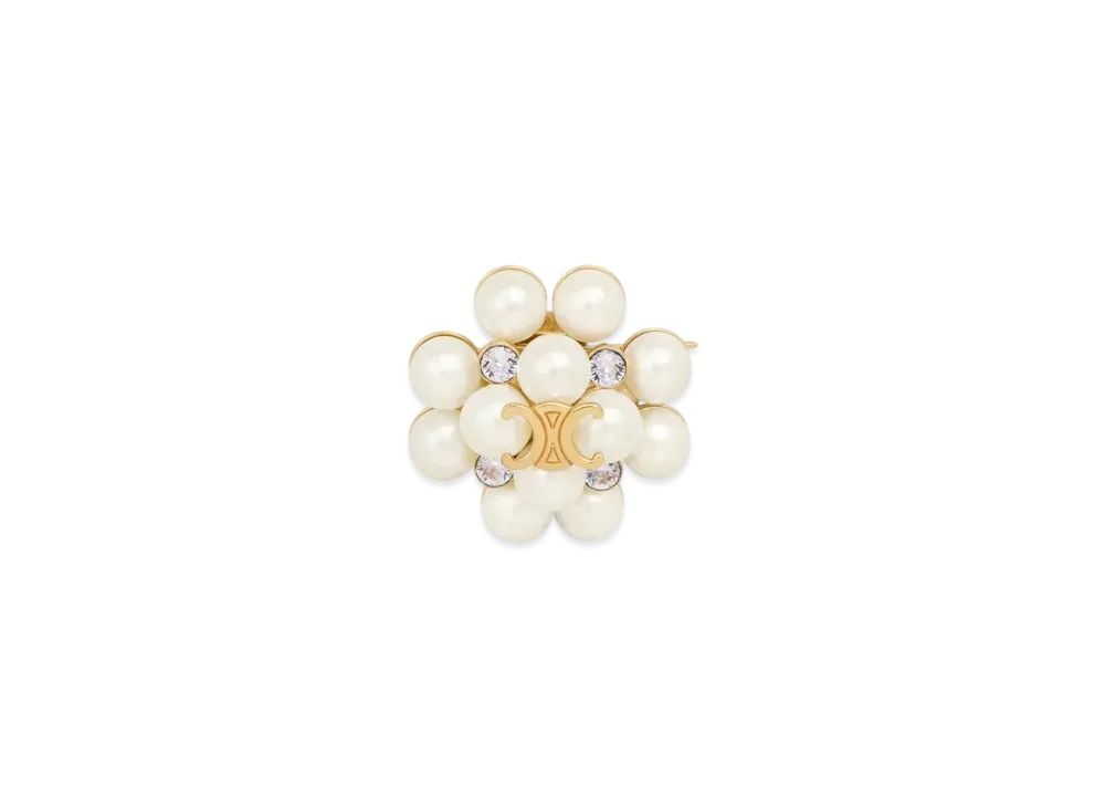 CELINE Les Perles Celine Brooch in Strass Resin Pearls Brass and Steel "Gold/Ivory"
