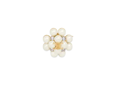 CELINE Les Perles Celine Brooch in Strass Resin Pearls Brass and Steel "Gold/Ivory"