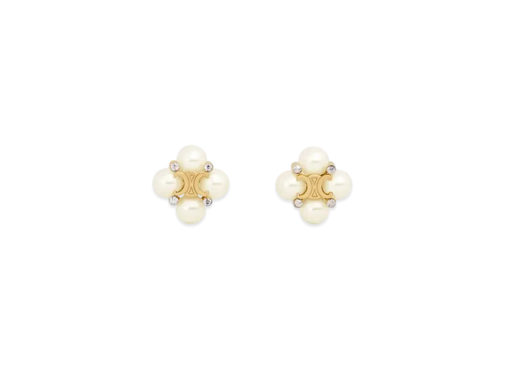 CELINE Les Perles Celine Studs in Strass Resin Pearls and Brass "Gold/Ivory"