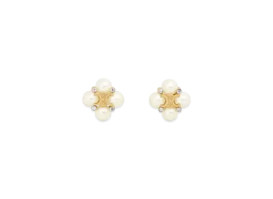 CELINE Les Perles Celine Studs in Strass Resin Pearls and Brass "Gold/Ivory"