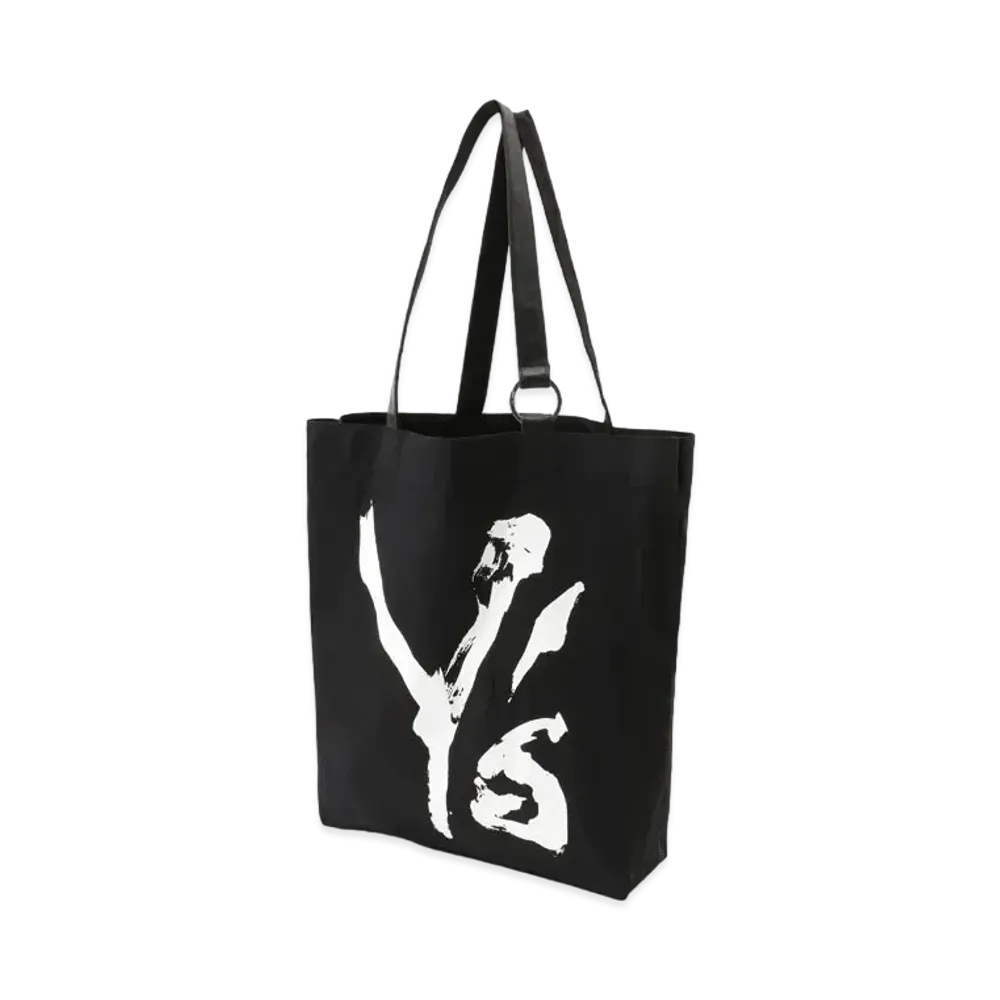 Yohji Yamamoto Y's Y's LOGO CALLIGRAPHY PRINT CANVAS TOTE BAG "Black"