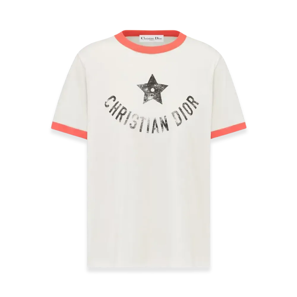 Dior Women's Dioriviera T-Shirt Cotton Jersey "Ecru/Coral"
