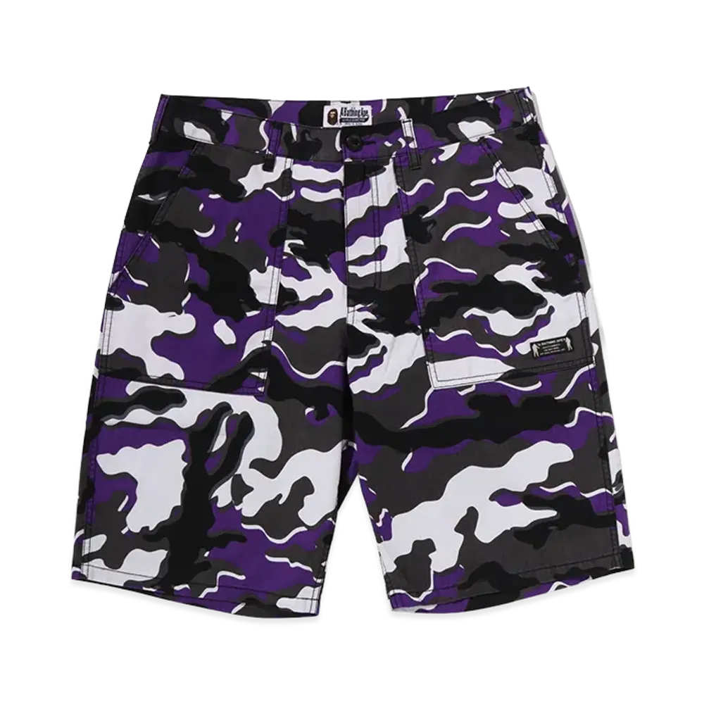 A BATHING APE Glitch Woodland Camo Shorts "Purple"