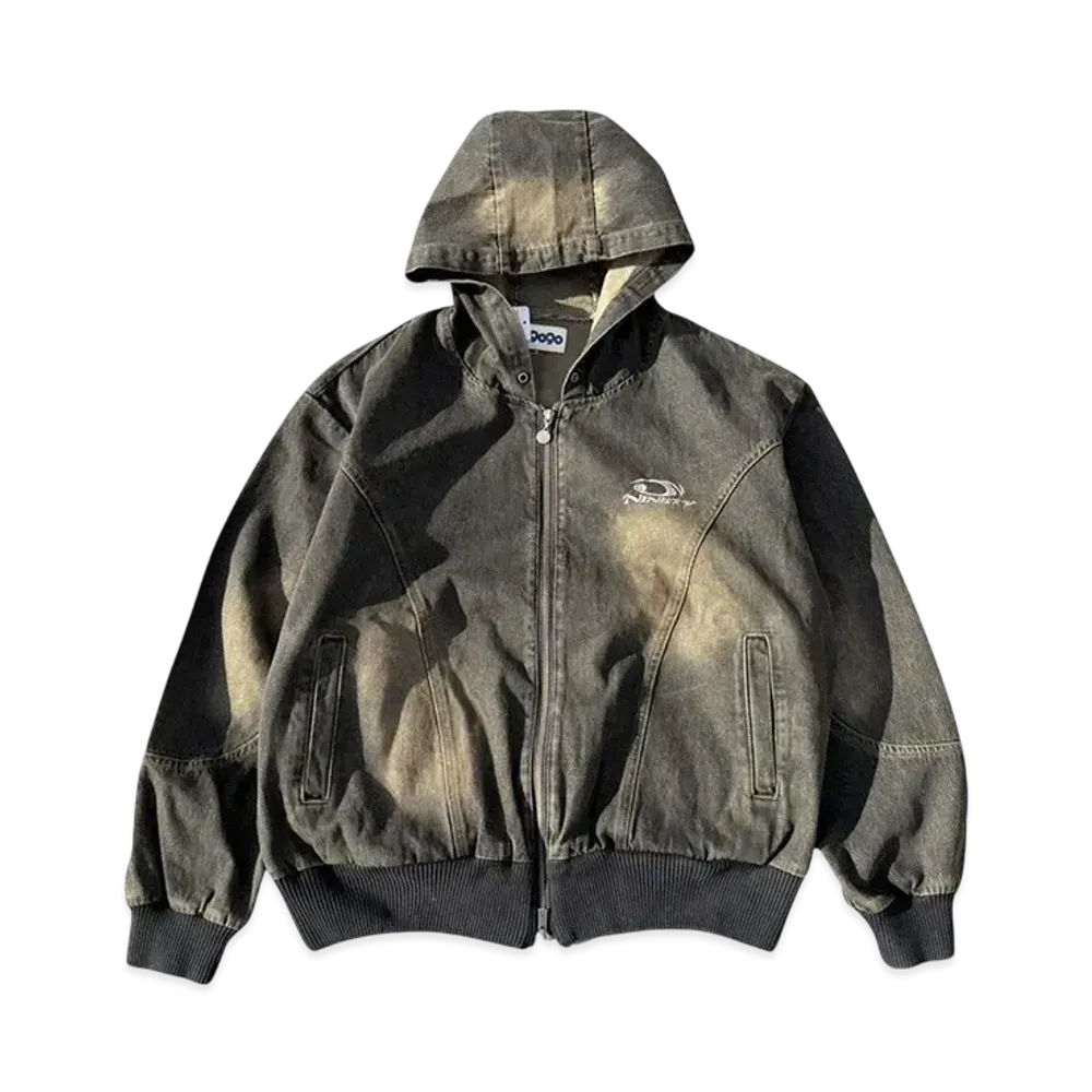 9090 Yoke Denim Zip Hoodie "BLACK BEIGE"