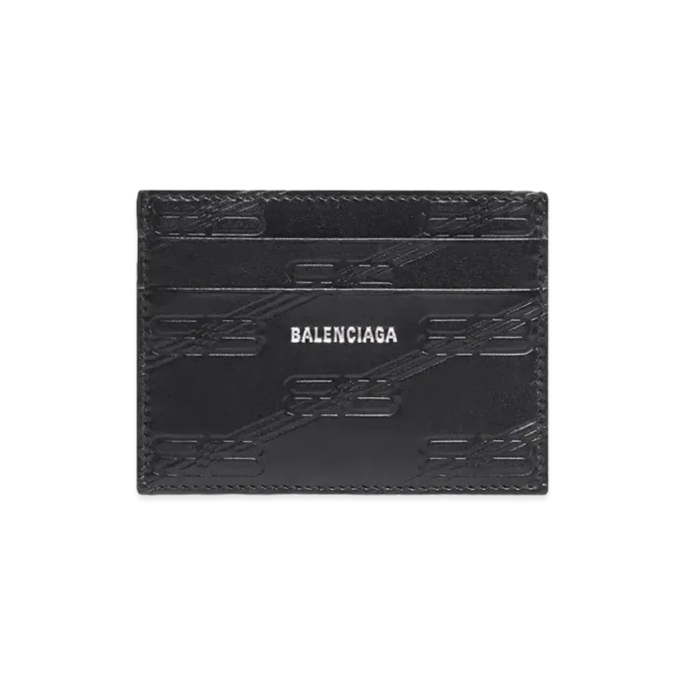 BALENCIAGA Card Case Embossed BB Monogram Box Calfskin "Black"
