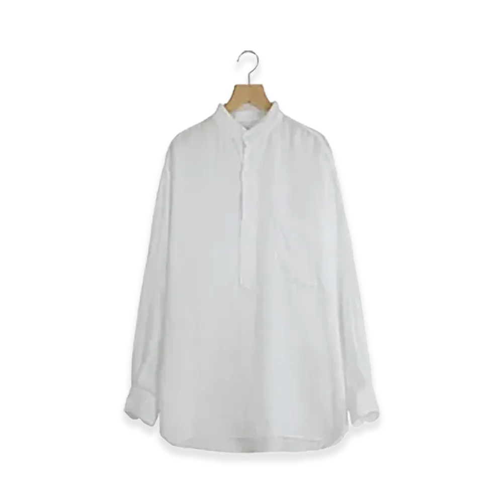 COMOLI Linen W Cross Pullover Shirt "White"