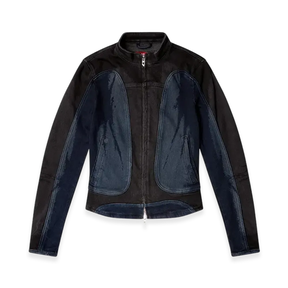 Diesel De-Morny-S Biker-Style Jacket In Bicolour Denim "Black Blue"