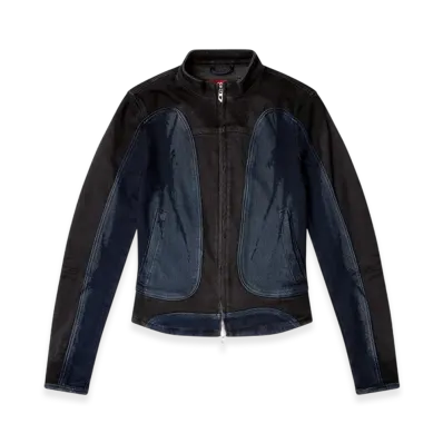 Diesel De-Morny-S Biker-Style Jacket In Bicolour Denim "Black Blue"