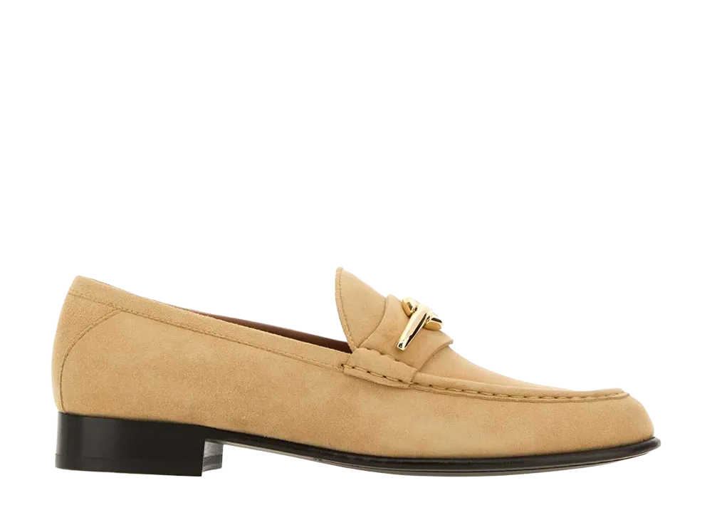 Valentino Garavani Women's Beige Suede Vlogo The Bold Edition Loafers "Black"
