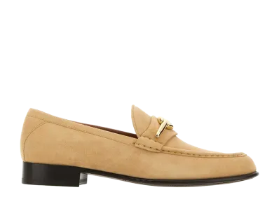 Valentino Garavani Women's Beige Suede Vlogo The Bold Edition Loafers "Black"