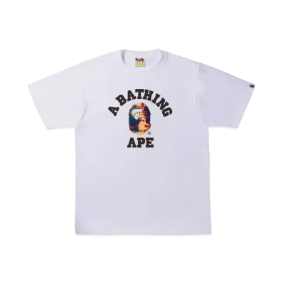 A BATHING APE TIE DYE COLLEGE TEE "White Navy"