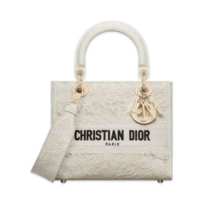 Dior Lady D-Lite Bag Medium Dior Chardons Macrame Embroidery Japan Exclusive "Latte"