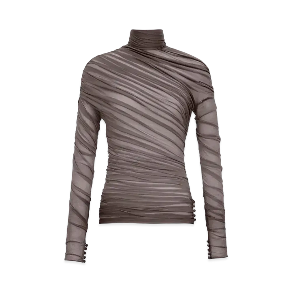 Saint Laurent Women's Ruched Top in Jersey Voile "Brown"