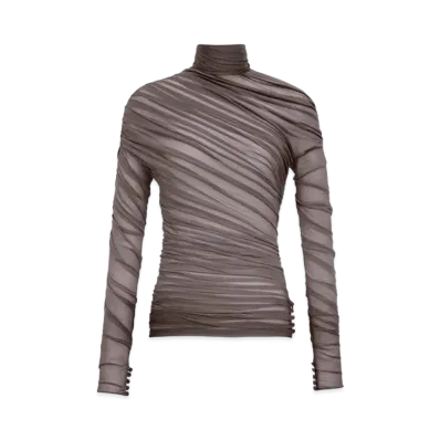 Saint Laurent Women's Ruched Top in Jersey Voile "Brown"