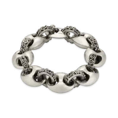 GUCCI Interlocking G Marina Chain Bracelet Aged Finish "Silver"