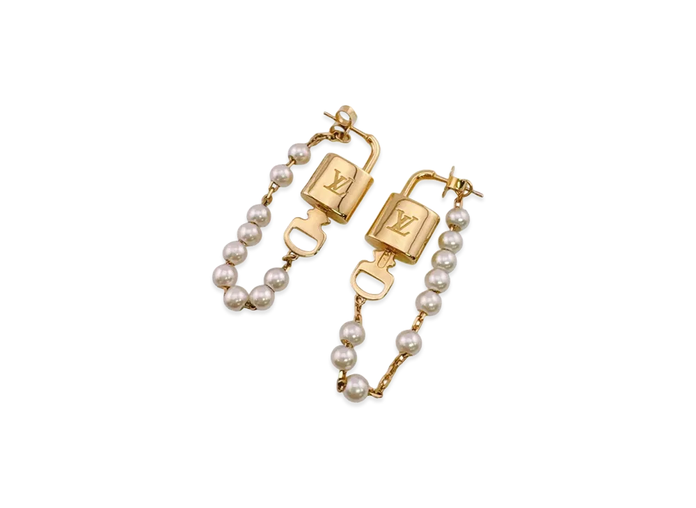 Louis Vuitton Pearl Lock Earrings "Gold"