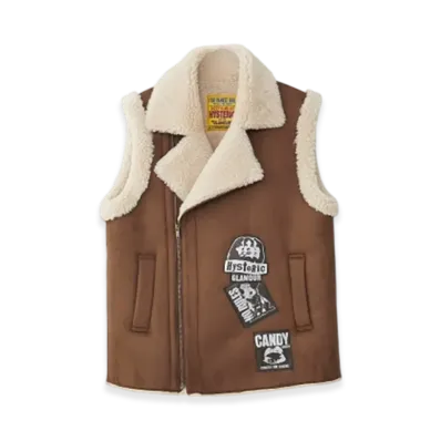 HYSTERIC GLAMOUR Punk Custom Eco Mouton Vest "Brown"