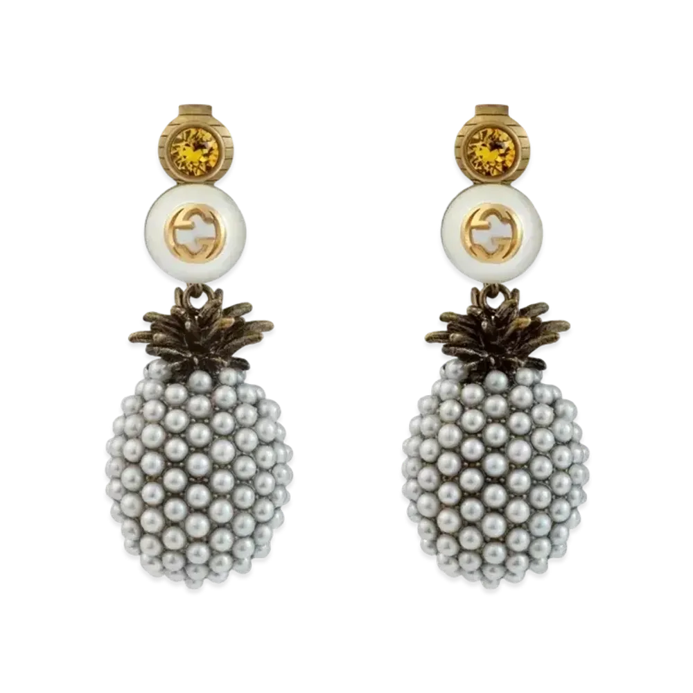 GUCCI Crystal Pineapple Earrings "Retro Gold"