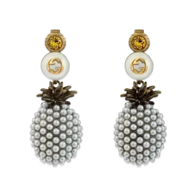 GUCCI Crystal Pineapple Earrings "Retro Gold"