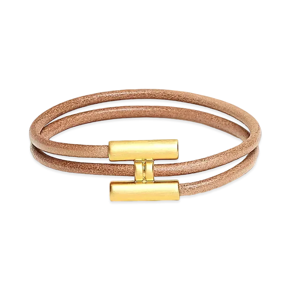Hermes Tournis Tresse Bracelet "Natural/Bouton D'or/Gold"