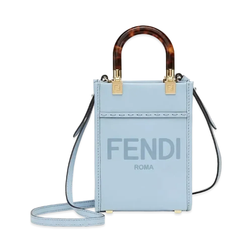 FENDI Sunshine Shopper Small Leather Mini Bag "Light Blue"