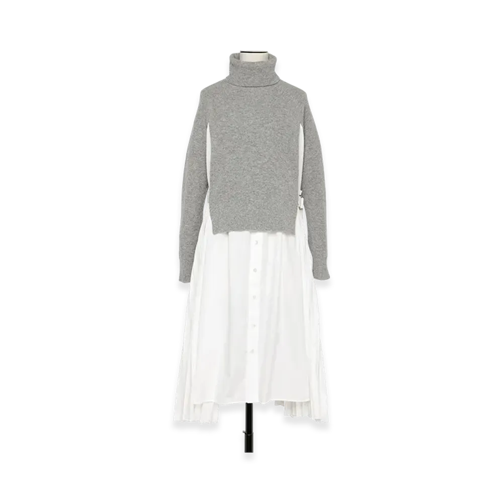 sacai Wool Knit x Cotton Poplin Dress "Light Grey/Off White"