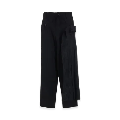 S'YTE Washer Wool Gabardine Pleated Wrap Pants "Black"