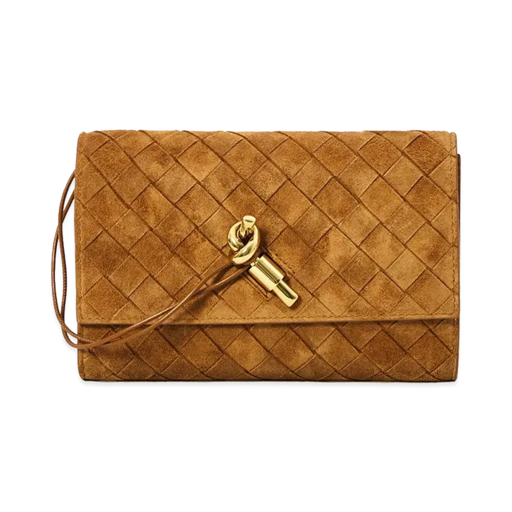 Bottega Veneta Women's Suede Andiamo Crossbody Bag "Camel"