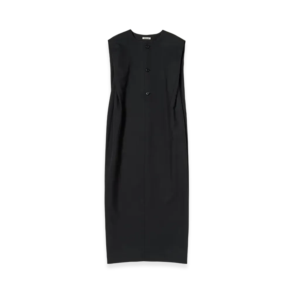 AURALEE Women's Structured Wool Double Cloth Sleeveless Dress "Top Black"