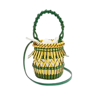 LOEWE Small Fringes Bucket Bag In Calfskin "Yellow/Green"