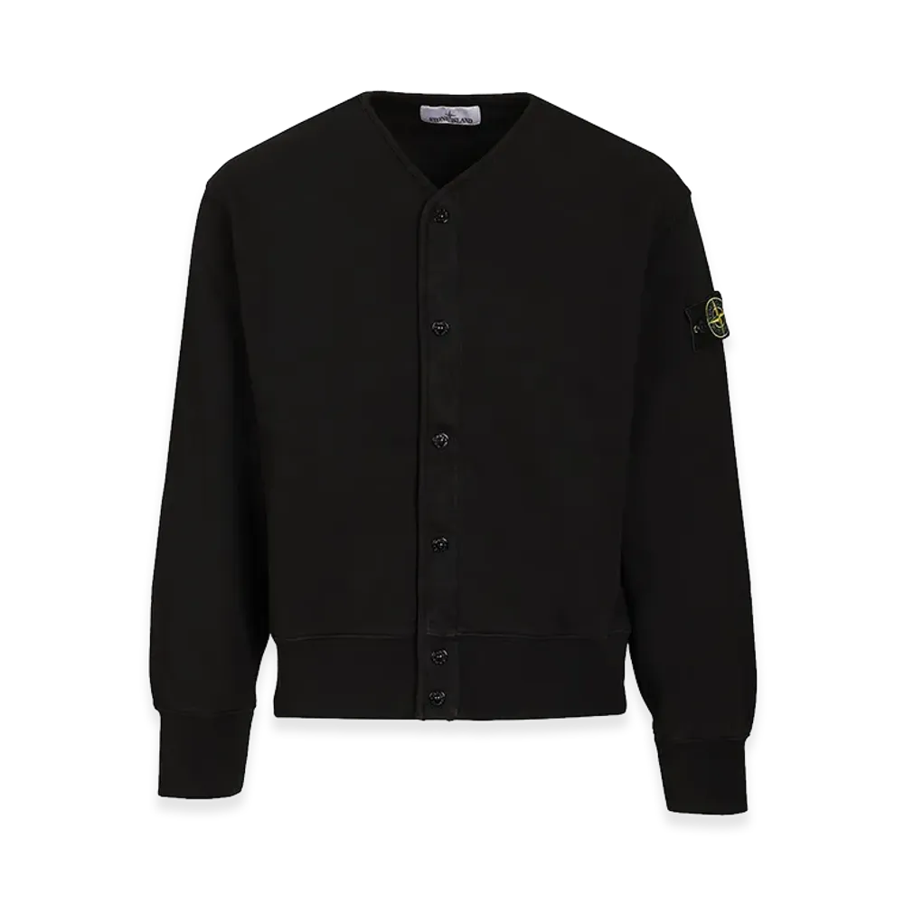 Stone Island Organic Cotton Fleece Cardigan Sweatshirt "Black"