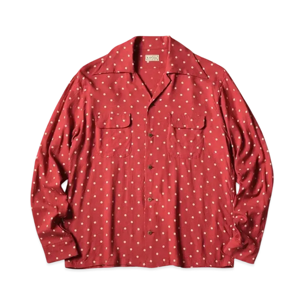 KAPITAL Linen Polka Dots Langle Color Open Collar Shirt "Red"