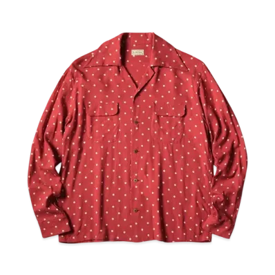 KAPITAL Linen Polka Dots Langle Color Open Collar Shirt "Red"