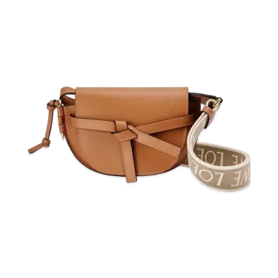 LOEWE Mini Gate Dual Bag In Soft Calfskin And Jacquard "Tan"