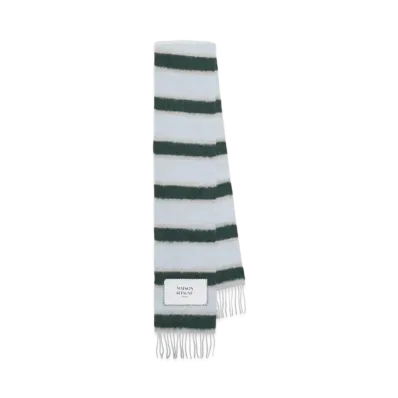 Maison Kitsune Baby Alpaca Stripe Scarf "Bottle Green/Grey Blue/Charcoal"