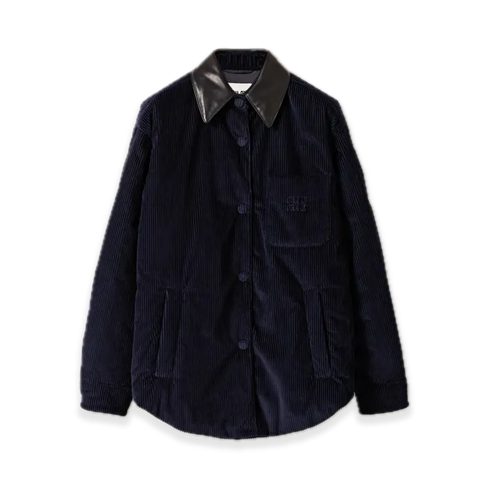 MIU MIU Corduroy/Nappa Leather Down Jacket "Ivory"