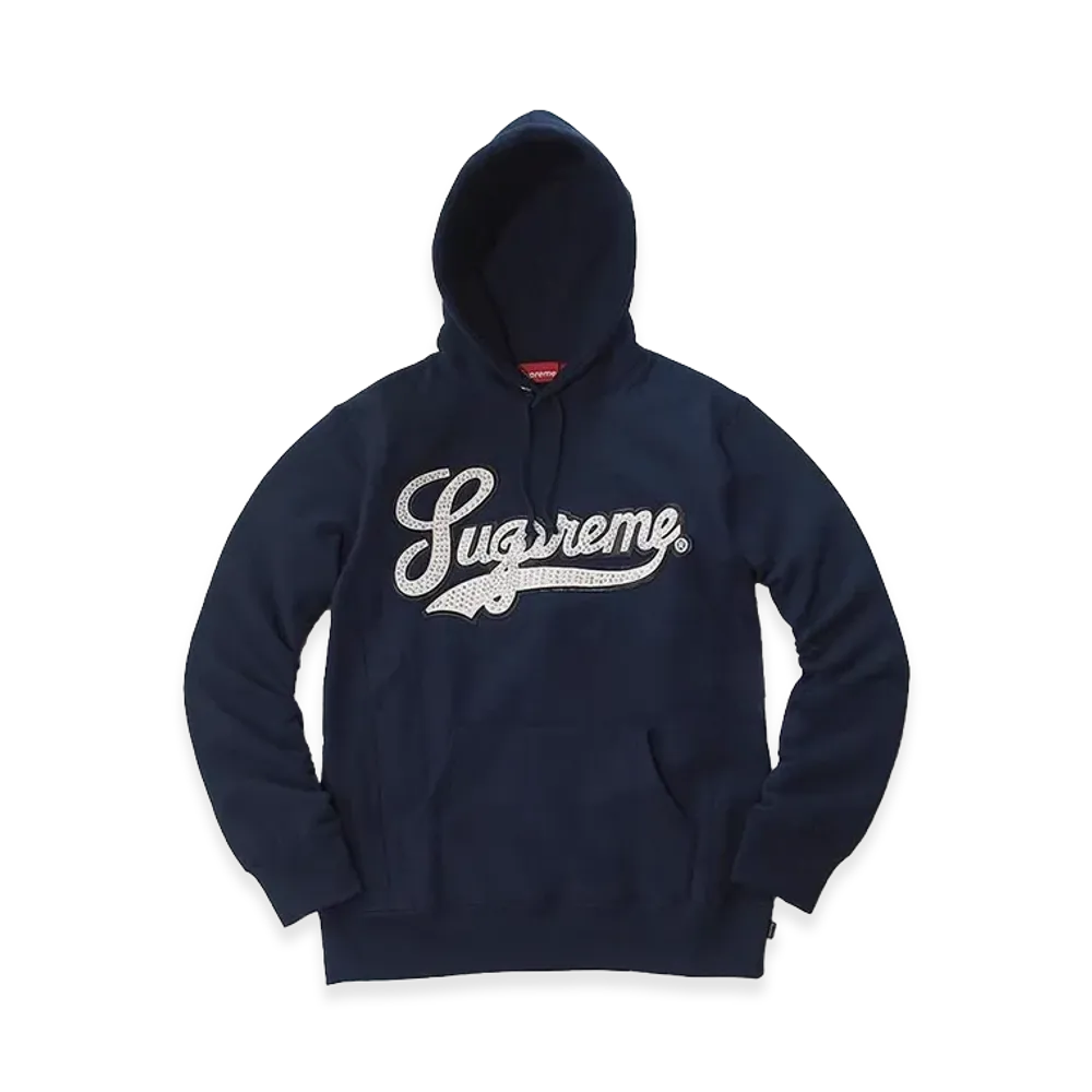 Supreme Studded Leather Script Hooded Sweatshirt "Navy"