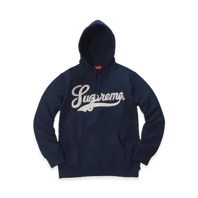 Supreme Studded Leather Script Hooded Sweatshirt "Navy"