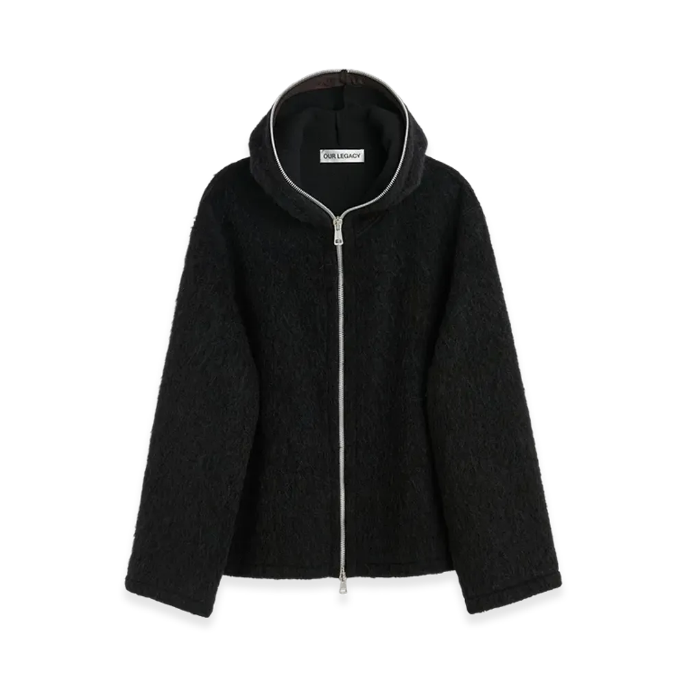 OUR LEGACY Full Zip Hood "Black Hairy Wool"