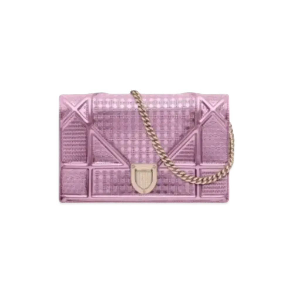 Dior Microcanage Mini Cannage Pattern Curfskin Wallet "Metallic Pink"