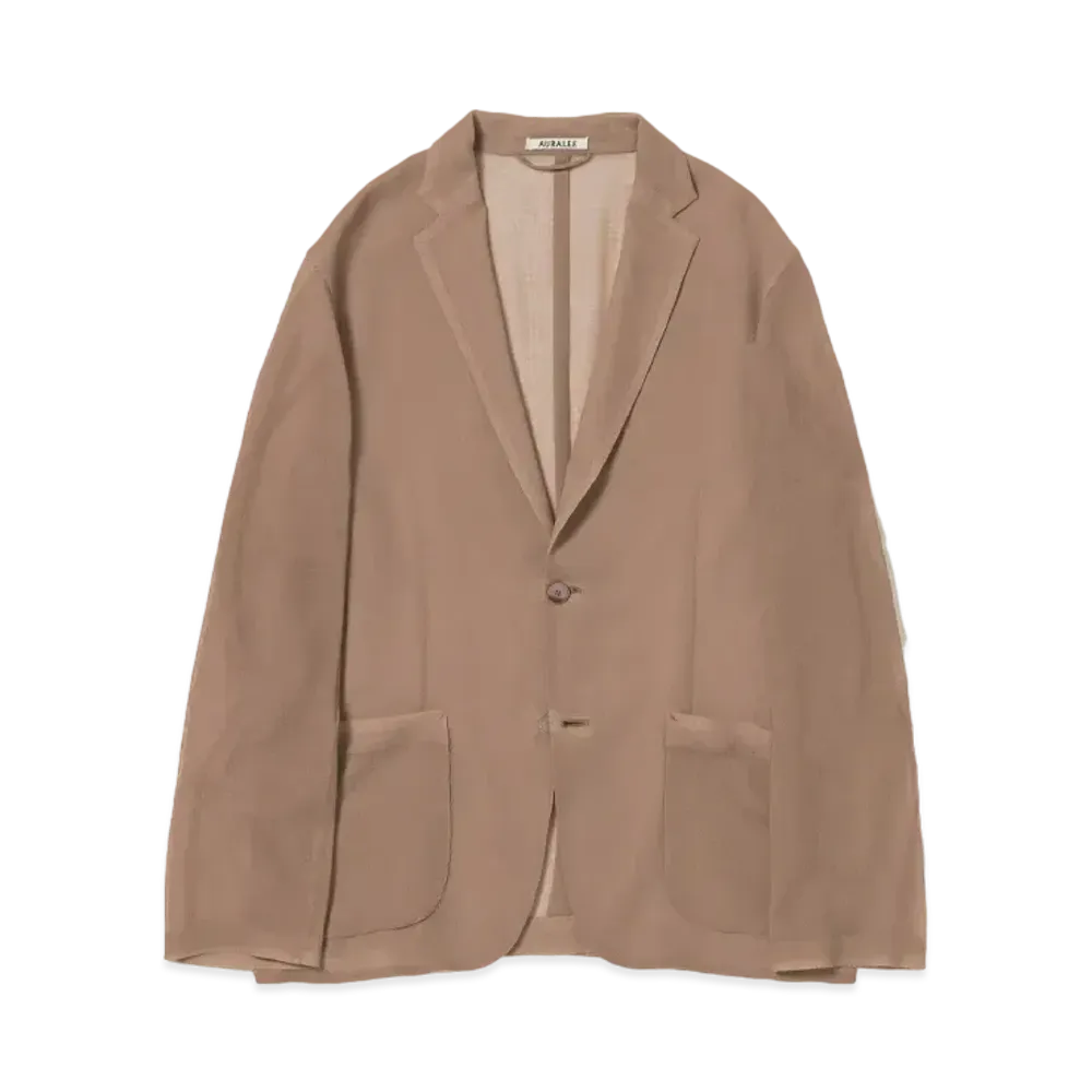 AURALEE Wool Recycle Polyester Leno Sheer Jacket "Brown"
