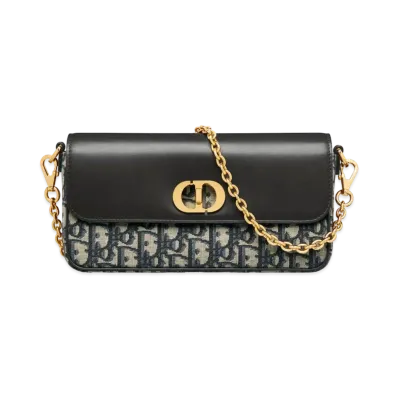 Dior 30 Montaigne Avenue East-West Double Carry Mini Bag Oblique Jacquard and Smooth Calfskin "Blue"