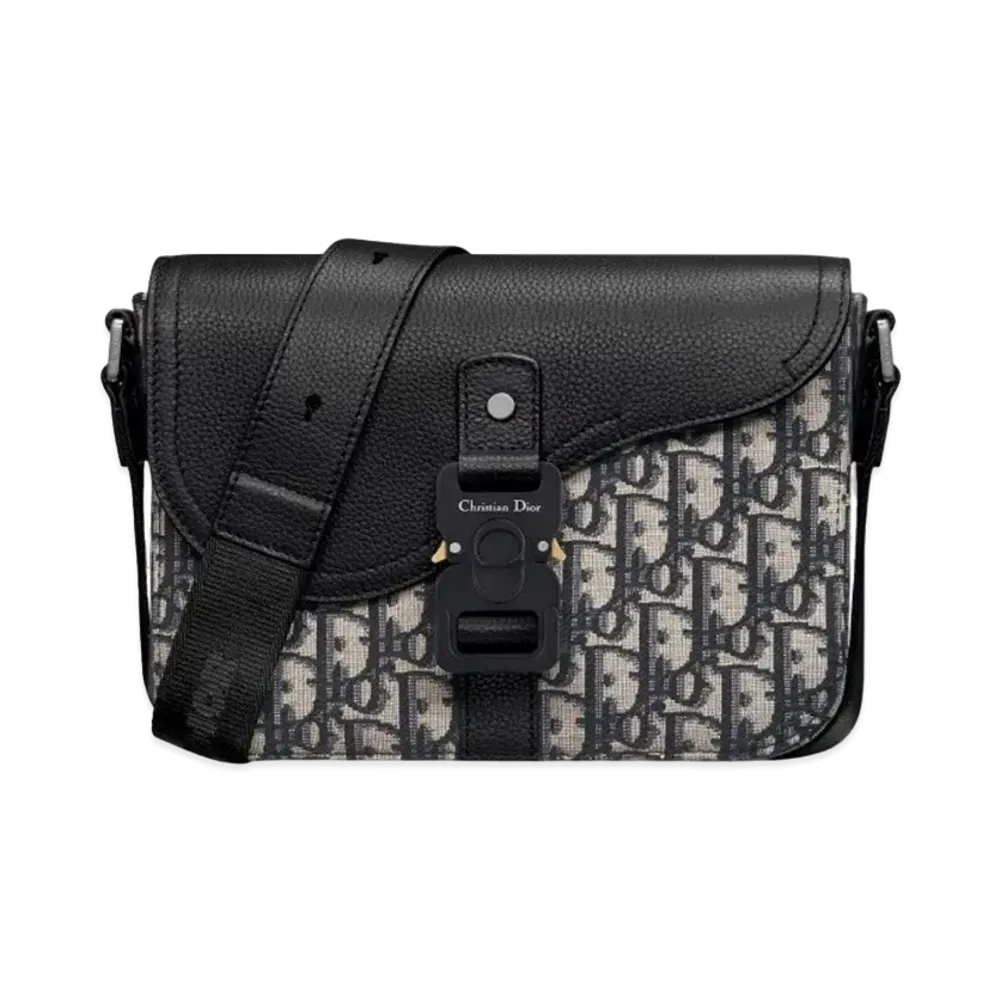 Dior Mini Strap Saddle Bag Grained Calfskin Dior Oblique Jacquard "Beige/Black"