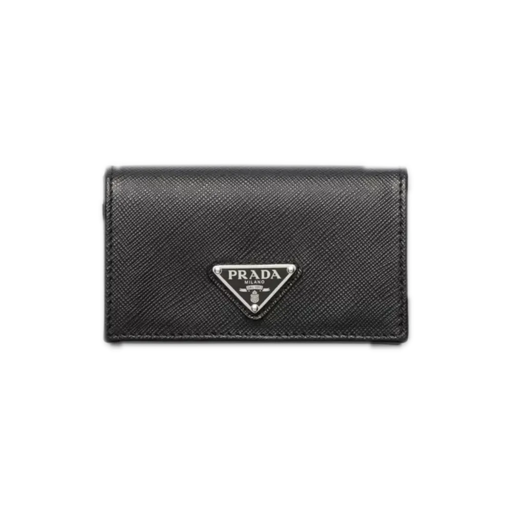 PRADA Saffiano Triangle Card Case "Black"