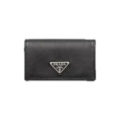 PRADA Saffiano Triangle Card Case "Black"