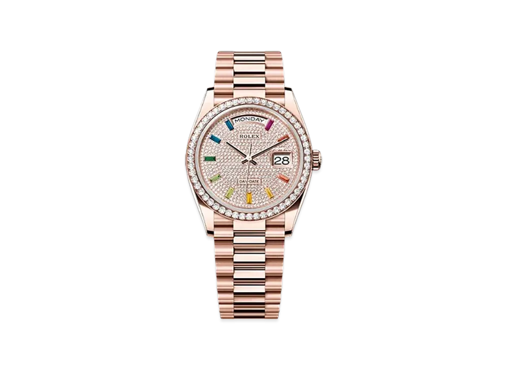 ROLEX Day-Date 36mm Everose Gold Diamond 128345RBR "Pave diamonds"