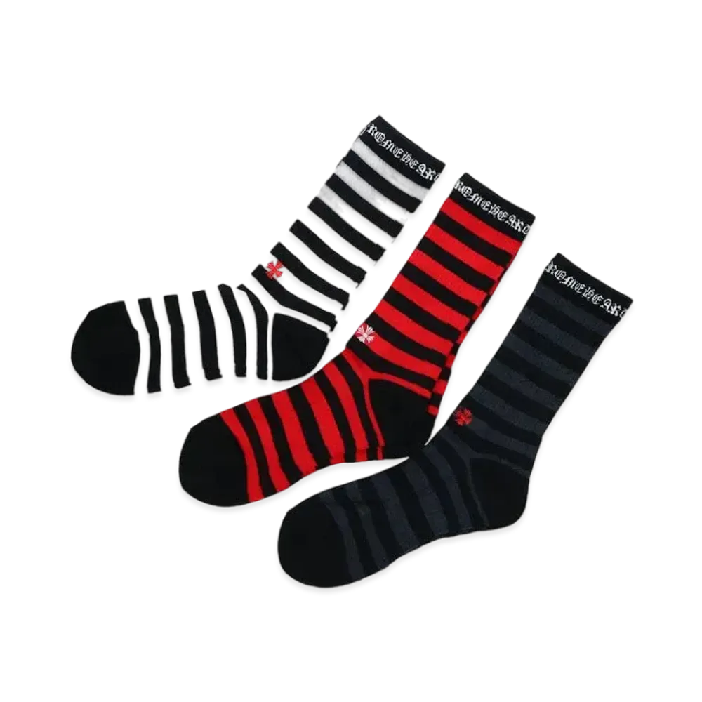 Chrome Hearts 3PK CH Striped Socks "Black/White/Red"